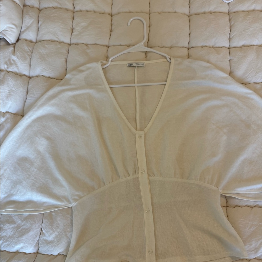 Zara Cream V-Neck Top
